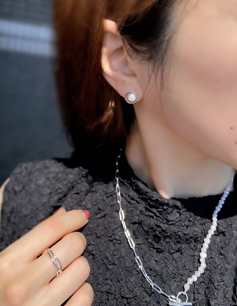 淡水パールリングピアス シルバー925