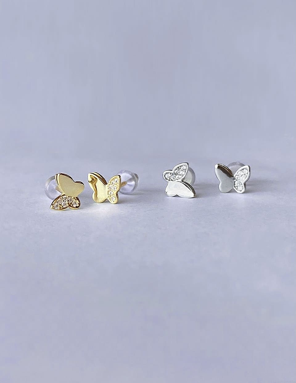 CZ バタフライスタッドピアス シルバー925