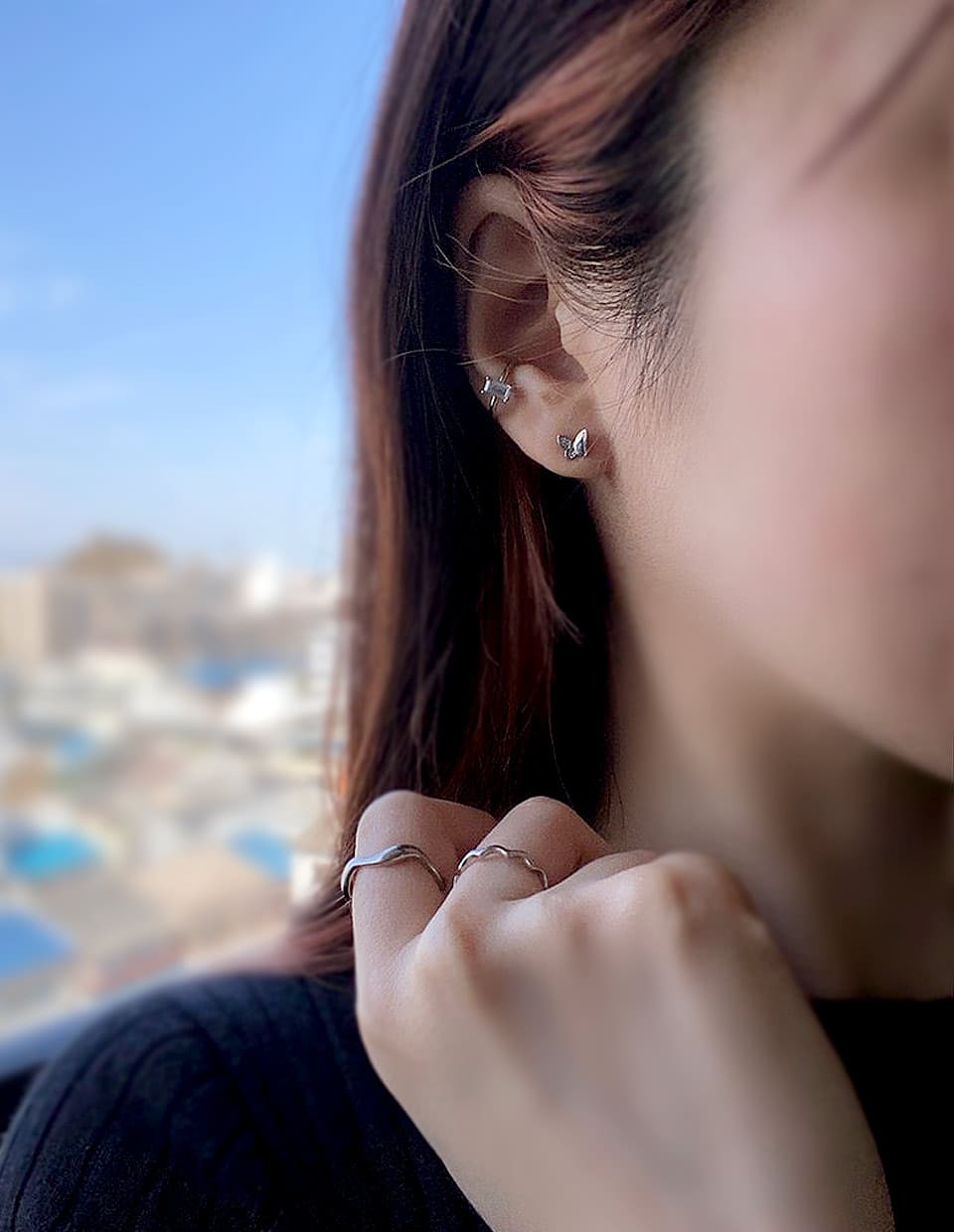 CZ バタフライスタッドピアス シルバー925