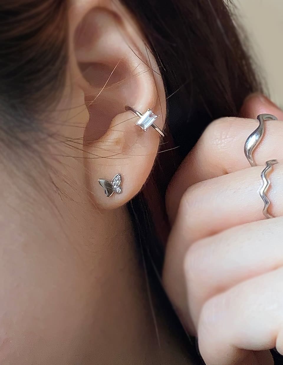 CZ バタフライスタッドピアス シルバー925