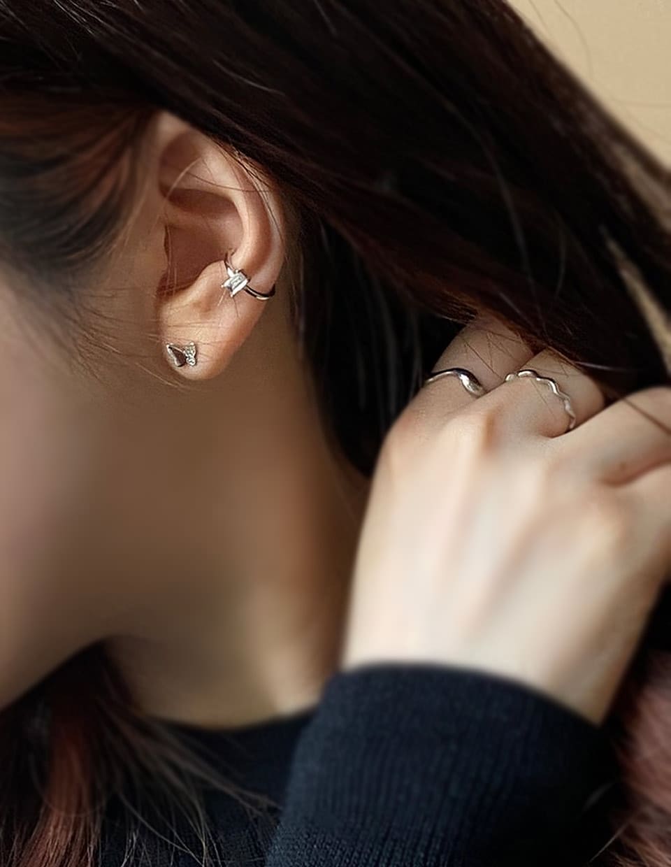 CZ バタフライスタッドピアス シルバー925