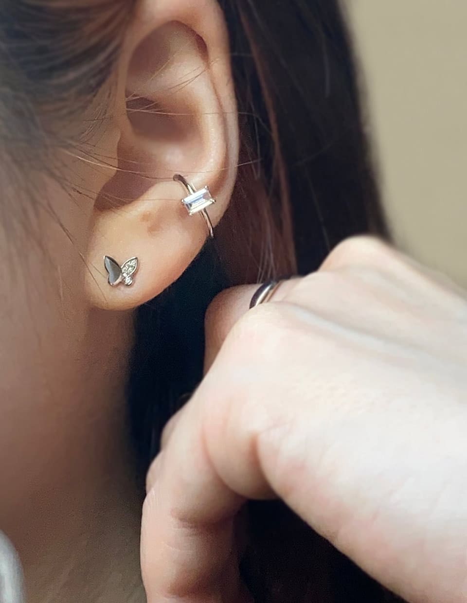 CZ バタフライスタッドピアス シルバー925