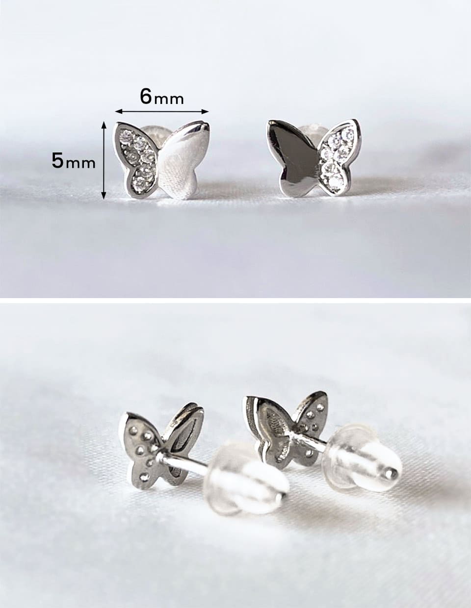 CZ バタフライスタッドピアス シルバー925