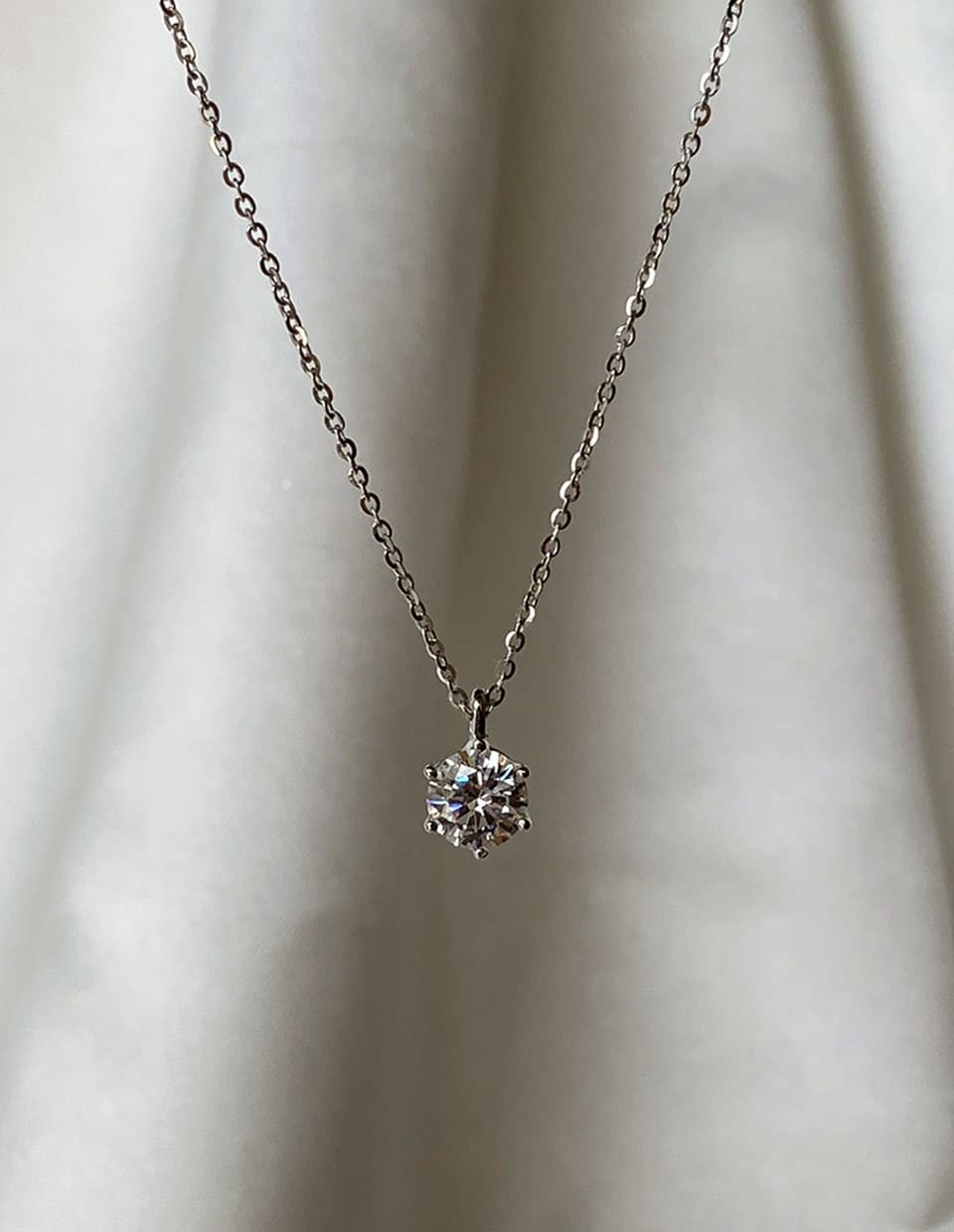 CZ 大粒7mmダイヤカットネックレス シルバー925