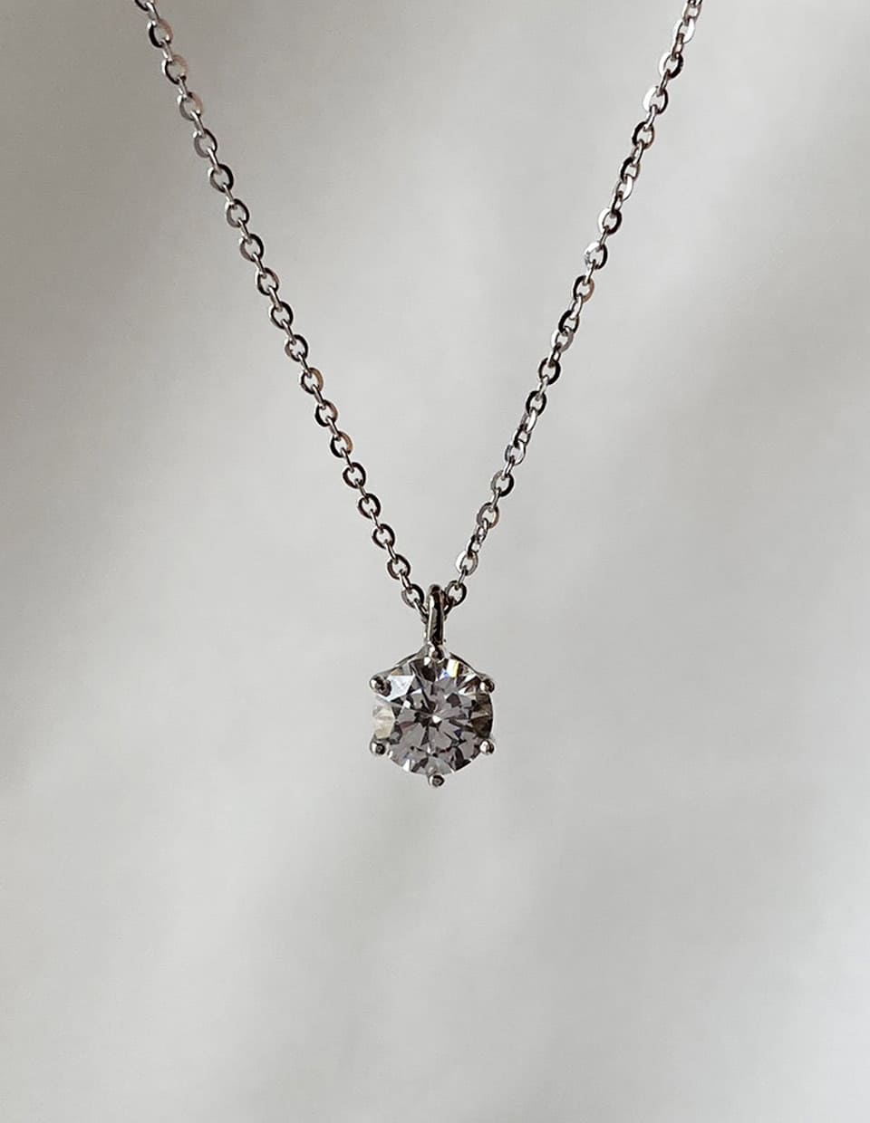 CZ 大粒7mmダイヤカットネックレス シルバー925
