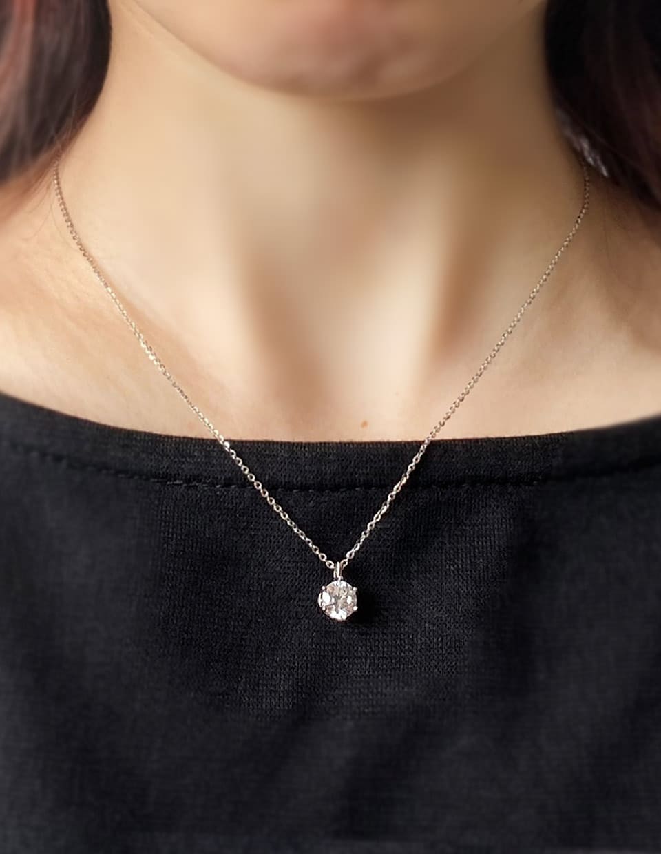 CZ 大粒7mmダイヤカットネックレス シルバー925