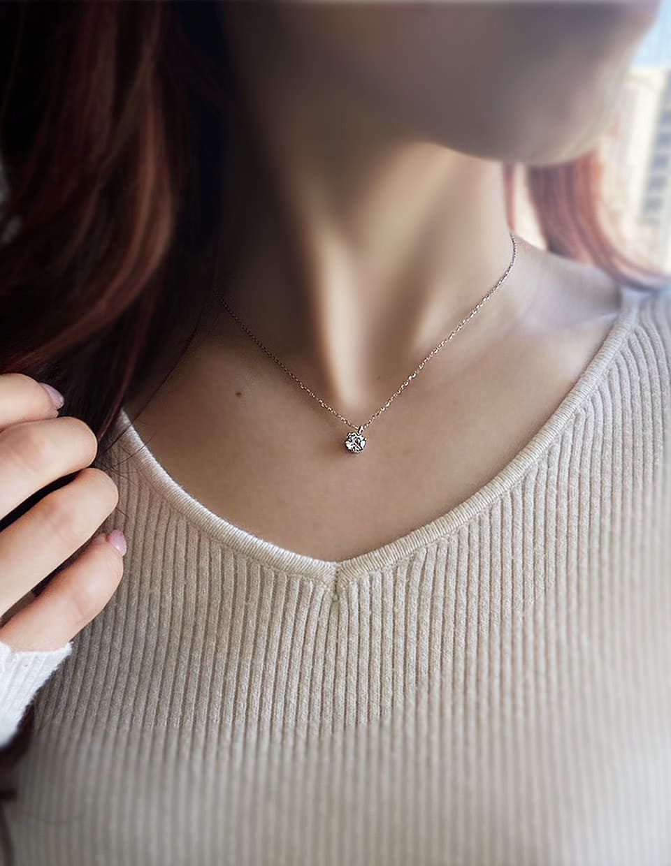 CZ 大粒7mmダイヤカットネックレス シルバー925