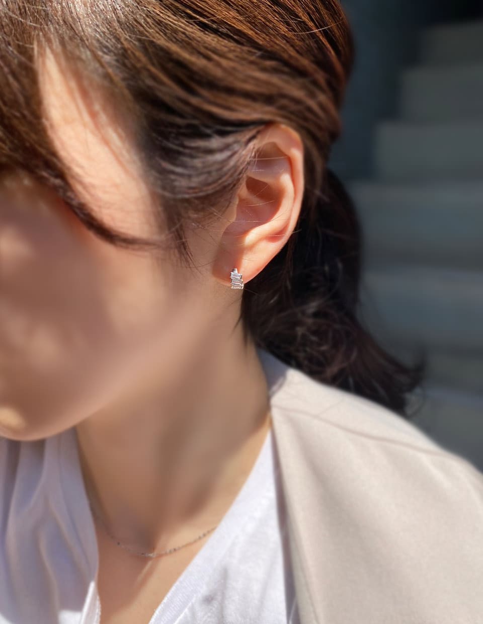 CZバゲットカットミニフープピアス シルバー925