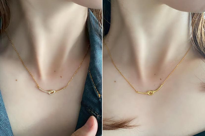 「表情を使い分ける」CZノットネックレス