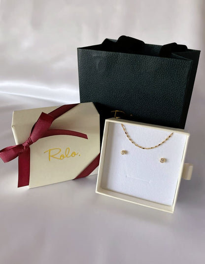 [Xmas SET] A：Light Gift – 覆輪留めピアス＋キューブチェーンネックレス SV925（2SET）