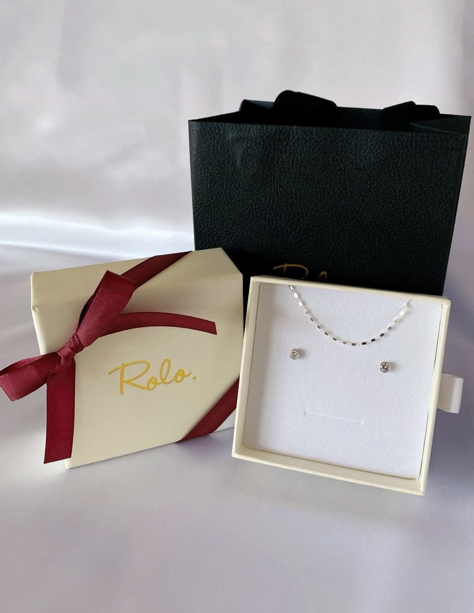 [Xmas SET] A：Light Gift – 覆輪留めピアス＋キューブチェーンネックレス SV925（2SET）