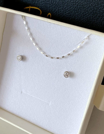 [Xmas SET] A：Light Gift – 覆輪留めピアス＋キューブチェーンネックレス SV925（2SET）