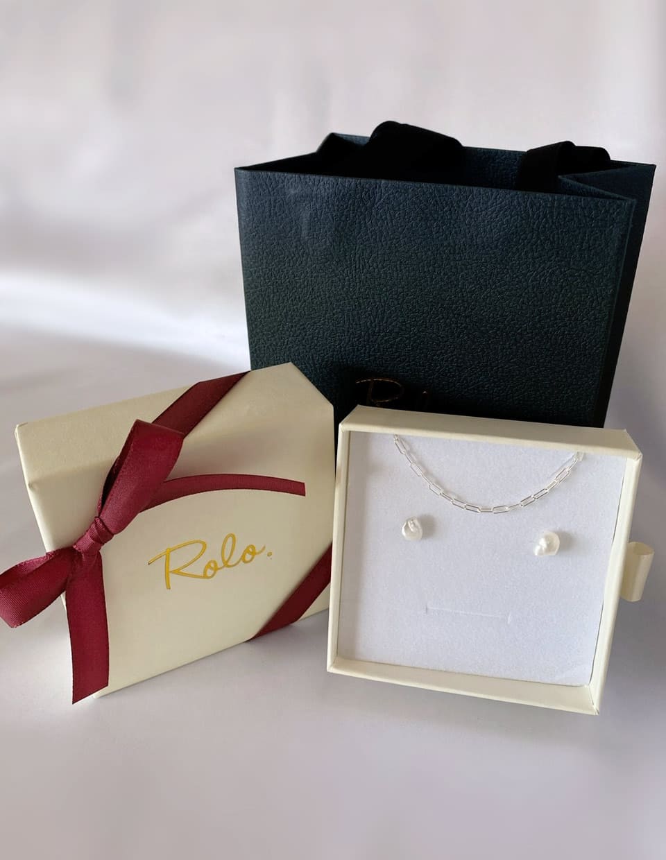 [Xmas SET] C：Holiday Gift – ちょこんとバロックパールピアス＋オーバルチェーンネックレス SV925（2SET）