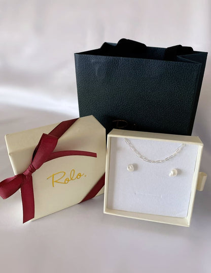 [Xmas SET] C：Holiday Gift – ちょこんとバロックパールピアス＋オーバルチェーンネックレス SV925（2SET）