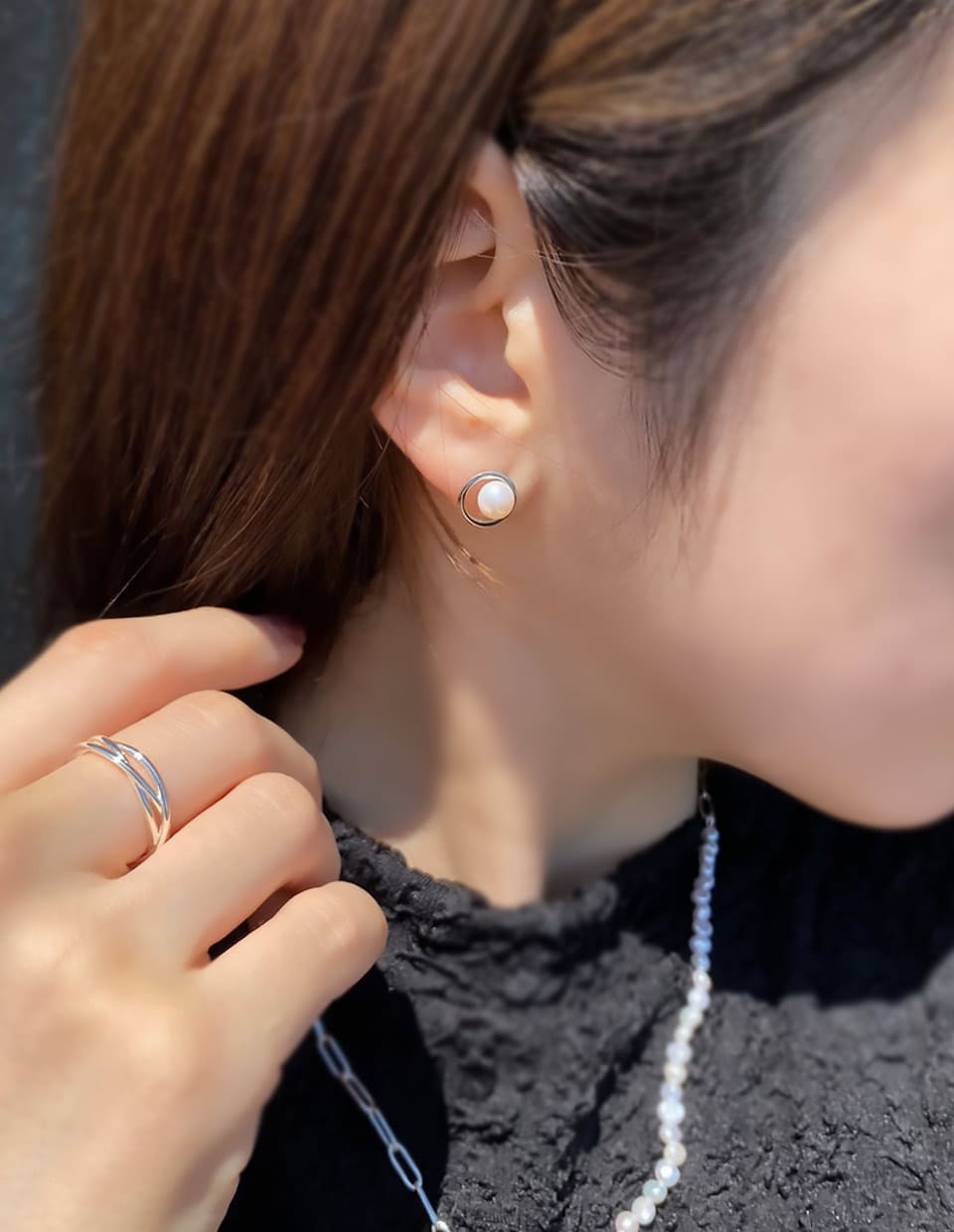 淡水パールリングピアス シルバー925