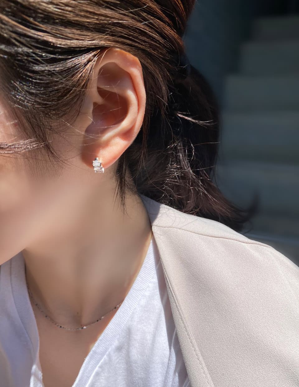 CZバゲットカットミニフープピアス シルバー925