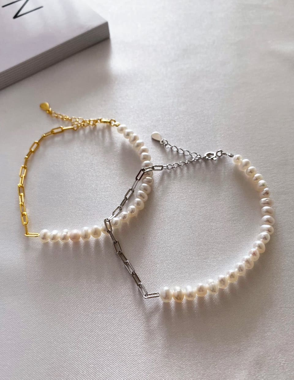 ハーフパールチェーンブレスレット シルバー925