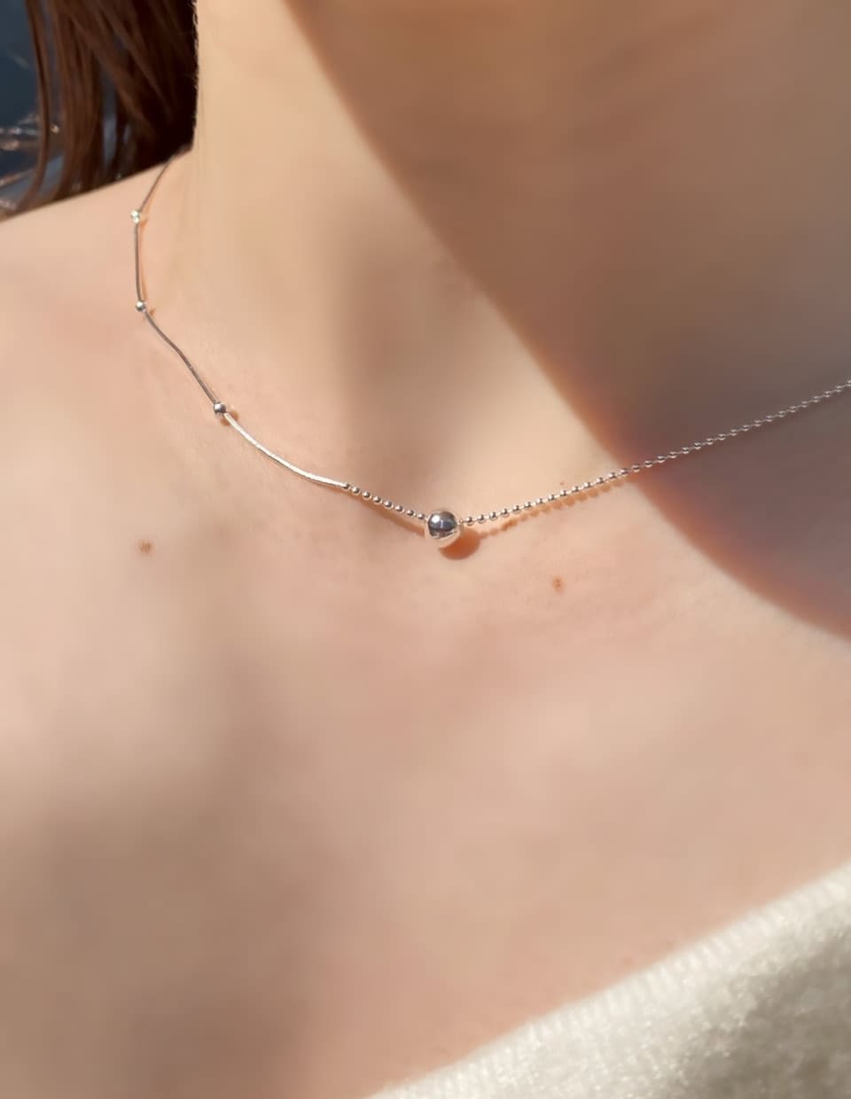 ハーフチェーンボールネックレス シルバー925