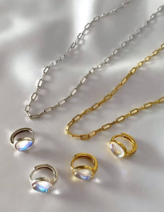 [SET]オーロラドロップピアス＋オーバルチェーンネックレス SV925（2SET）