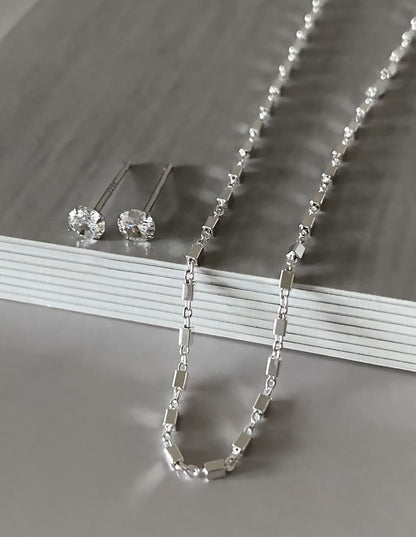 [SET]CZ 4mmスタッドピアス＋キューブチェーンネックレス SV925（2SET）