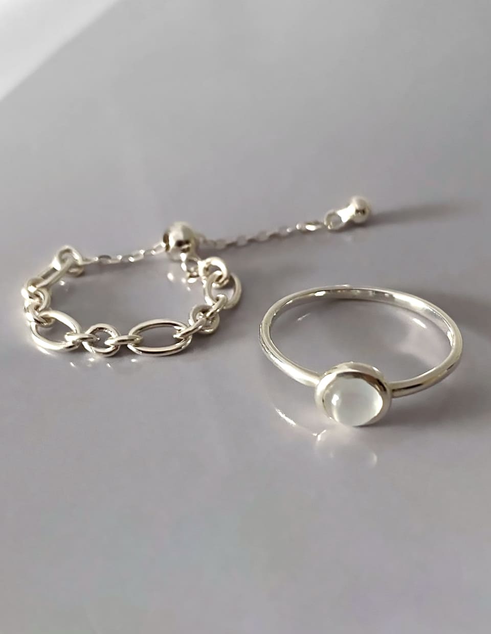 [SET]ムーンストーンリング＋チェーンリング SV925（2SET）