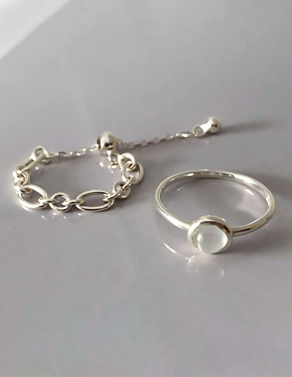 [SET]ムーンストーンリング＋チェーンリング SV925（2SET）