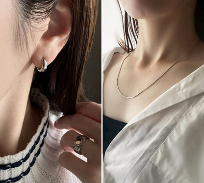 [SET]プランプピアス SV925 シルバー＋スネークチェーンネックレス 45-50cm SV925（2SET）